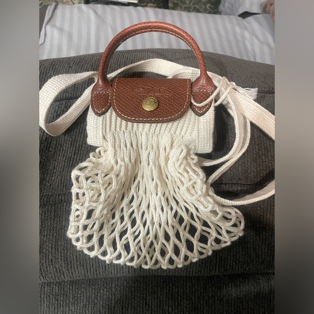 Longchamp FILT beige Le Pliage Fishnet Knit mini crossbody bag
